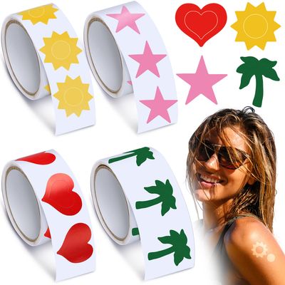 Fainne 400 Pieces Tanning Bed Stickers for Body Heart Labels Perforated Self Adhesive Small Sun Stickers for Tanning, 100 Pieces Per Roll, 1.2 x 0.8 Inches(Funny Pattern)