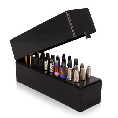 PANA Rectangle Nail Drill Bit Holder Display Organizer Case - Dustproof Carbide Bit Storage Container Box For Manicure Tools Nail Salon - 30 Holes Black (Drill Bits Not Included)