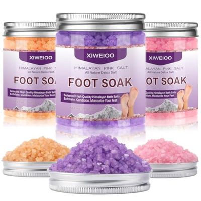 XIWEIOO Himalayan Pink feet soka Salt 3 Set Kit Lavender Scent Orange Scent Rose Scent Foot Soak Salts with Epsom Set-Foot Athletes Foot spa Itching,Foot Bath Salt Tea Tree Oil Foot Care