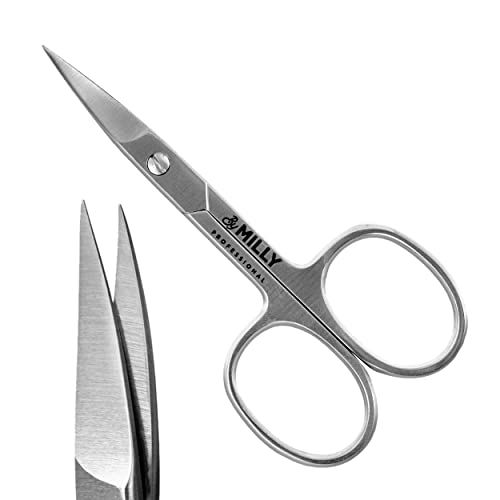 By MILLY German Steel Professional Nail Scissors - Hammer Forged - Razor Sharp Curved Blades - 100 Stainless Steel (Silver) 3.5