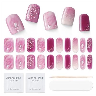 MOOYIYAN Semi Cured Gel Nail Strips|Works with Any UV/LED Lamps|20 Pcs Gel Nail Stickers|Long-Lasting Two Weeks and Easy to Apply &amp; Remove|Butterflies Fly