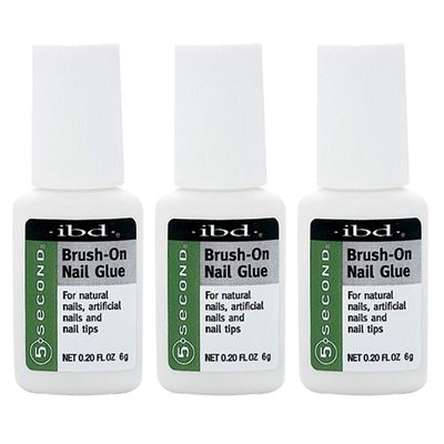 IBD 5-Second Brush On Nail Glue - Strong Nail Glue for Press Ons and Acrylic Nails, Quick-Dry Gel for Split or Broken Nails, Nail Bond &amp; Repair - 6g, 3-Pack