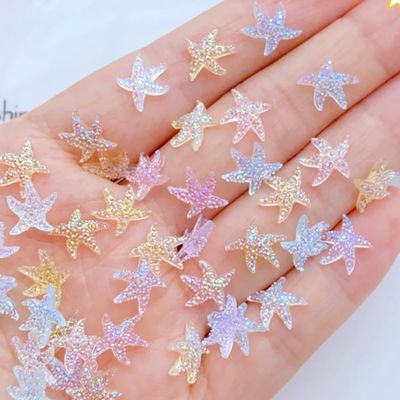 50pcs Starfish Nail Charms Fresh Summer Colorful Starfish Nail Art Charms Cute Mini Starfish Resin Nail Rhinestones Summer Beach Nails Supplies for Women Girls Pentagonal Shape Nail Accessories