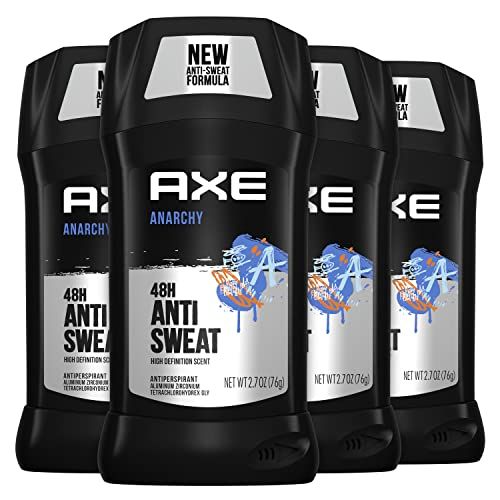 AXE Antiperspirant Stick For Men 48 Hour Sweat and Odor Protection For Long Lasting Freshness, Anarchy Dark Pomegranate And Sandalwood Mens Deodorant 2.7oz 4 Count