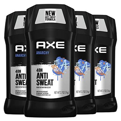 AXE Antiperspirant Stick For Men 48 Hour Sweat and Odor Protection For Long Lasting Freshness, Anarchy Dark Pomegranate And Sandalwood Mens Deodorant 2.7oz 4 Count