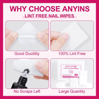 ANYINS Lint Free Nail Wipes, 1200PCS White Lint Free Wipes Non-woven Fabric Gel Polish Remover Super Absorbent Soft Nail Polish Remover for Nail Salon, Home DIY