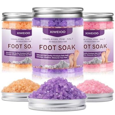 XIWEIOO Himalayan Pink feet soka Salt 3 Set Kit Lavender Scent Orange Scent Rose Scent Foot Soak Salts with Epsom Set-Foot Athletes Foot spa Itching,Foot Bath Salt Tea Tree Oil Foot Care