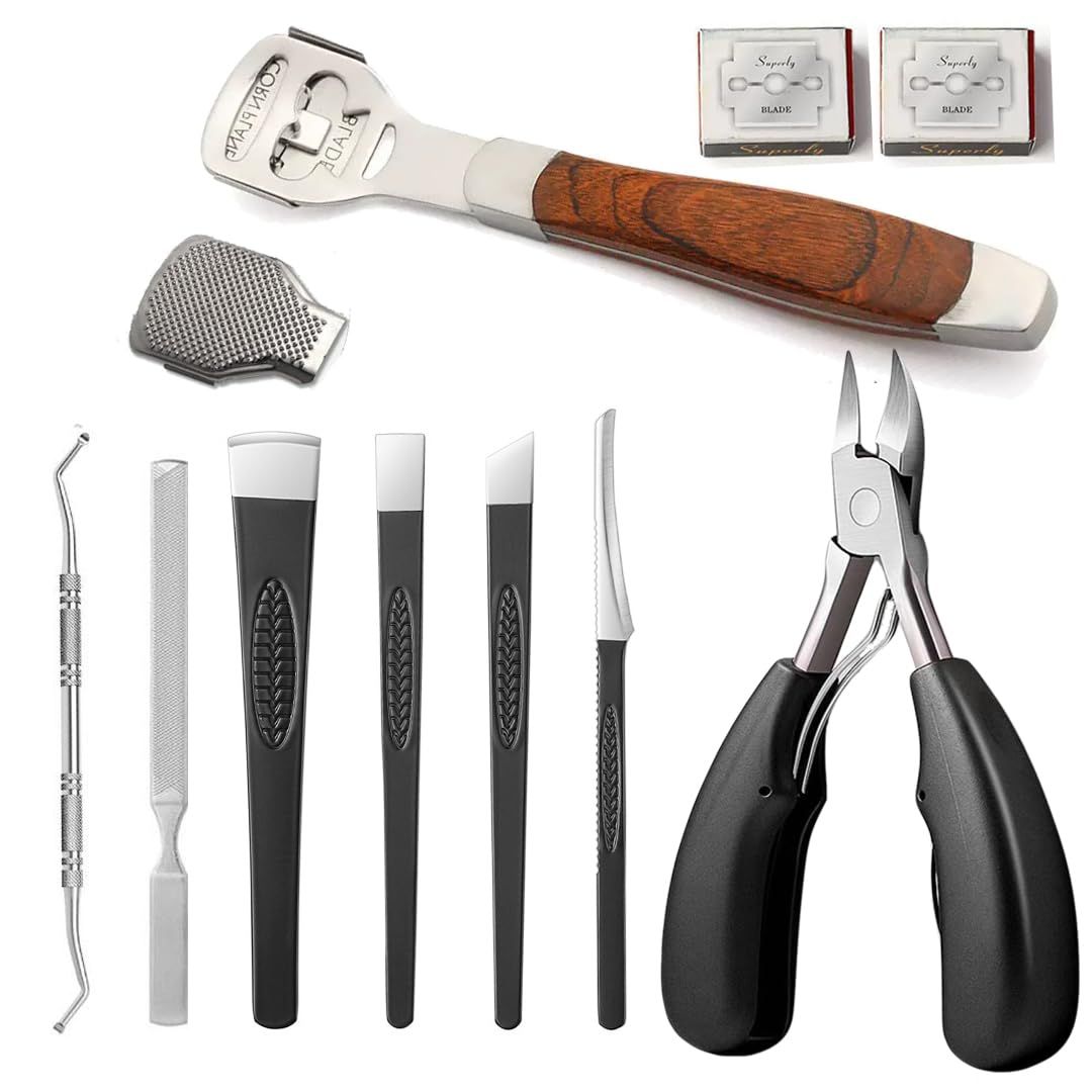 29PCS Callus Shaver for Feet Set Ingrown Toenail Removal Kit Foot Care Tools Stainless Steel Pedicure Knife &amp; Replacement Blades Professional Callus Remover for Feet