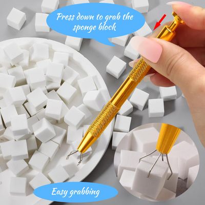 Eiito 100Pcs Soft Nail Sponges for Ombre, With 2Pack Grabbing Pen, Aura Manicure Nail Art Tools (Silvergold)