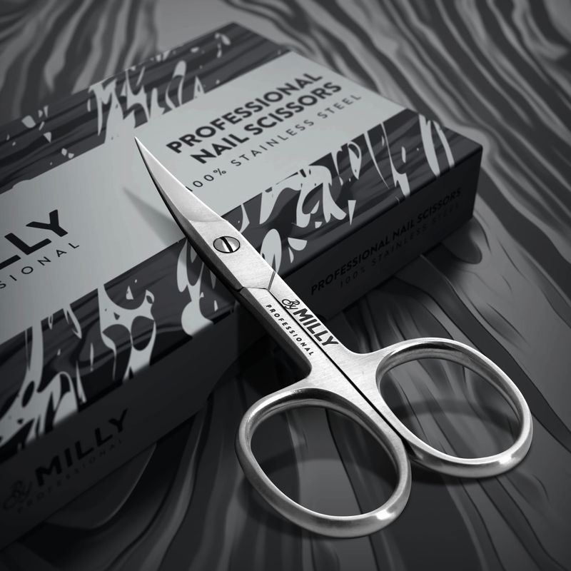 By MILLY German Steel Professional Nail Scissors - Hammer Forged - Razor Sharp Curved Blades - 100 Stainless Steel (Silver) 3.5