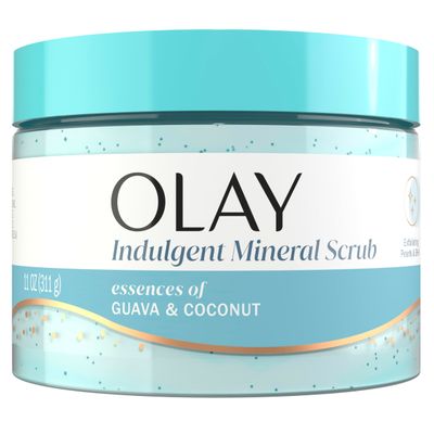 Olay Body Indulgent Mineral Scrub, Skin Exfoliating &amp; Massaging Pearls, Nourishing Soft &amp; Gentle Formula, Renewing BHA, Vitamin B3 Complex, Luxurious Fragrances, Coconut &amp; Guava Scent, 11 oz
