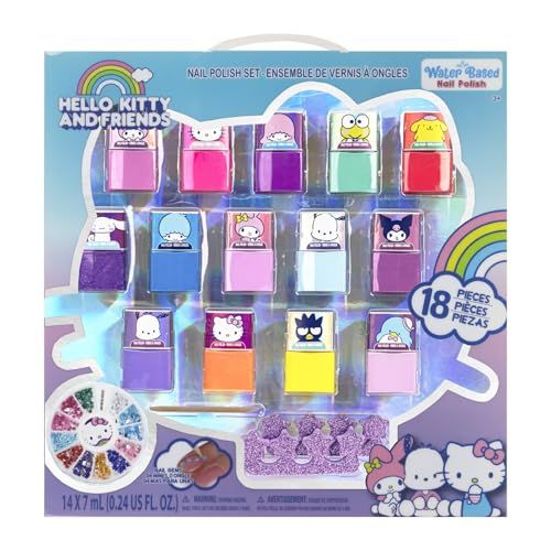 Townley Girl Hello Kitty and Friends Peel-Off Nail Polish Set with Glittery Shimmery &amp; Opaque Colors &amp; Nail Accessories for Girls Ages 3 For Parties &amp; Makeovers, 18 Pc Set