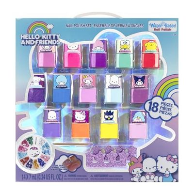 Townley Girl Hello Kitty and Friends Peel-Off Nail Polish Set with Glittery Shimmery &amp; Opaque Colors &amp; Nail Accessories for Girls Ages 3 For Parties &amp; Makeovers, 18 Pc Set