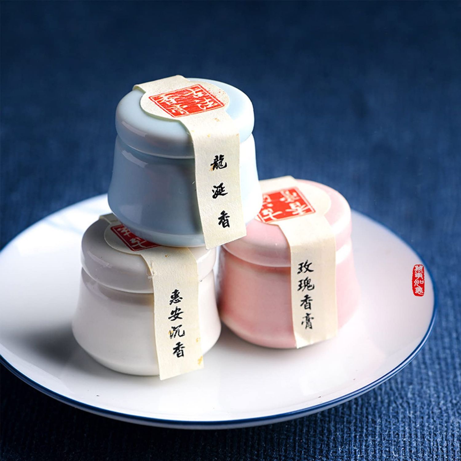 Grospe 3PCS Solid Balm Sets - Solid Perfume Portable Pocket Ceramic Jar - Perfect for Travel Use - Natural Rose Ambergris Ebony Fragrance for Men and Women