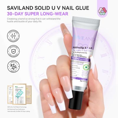 SAVILAND SSPro X Gel Nail Glue: 30-Day Long-Lasting Solid Nail Glue Gel Strong Adhesive Glues 20 g U V Curing Needed Nail for Press On DIY Manicure Home Use