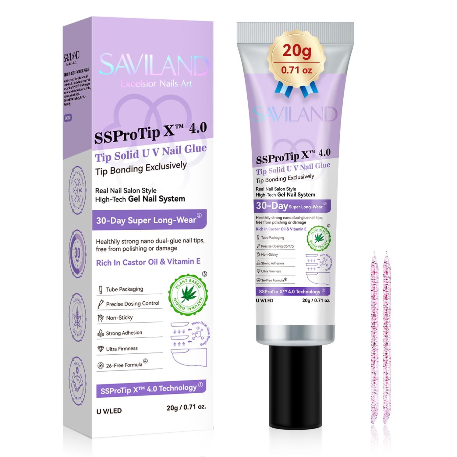 SAVILAND SSPro X Gel Nail Glue: 30-Day Long-Lasting Solid Nail Glue Gel Strong Adhesive Glues 20 g U V Curing Needed Nail for Press On DIY Manicure Home Use