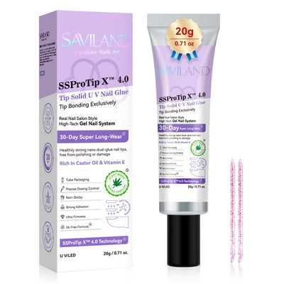 SAVILAND SSPro X Gel Nail Glue: 30-Day Long-Lasting Solid Nail Glue Gel Strong Adhesive Glues 20 g U V Curing Needed Nail for Press On DIY Manicure Home Use