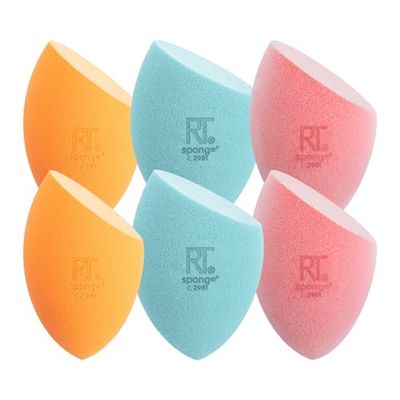 Real Techniques 6 Pack Assorted Makeup Blending Sponges, 3 Miracle Makeup Sponges, For Blending, Baking, And Setting, Use With Foundation &amp; Powder, Dewy or Matte Finish, Cruelty-Free