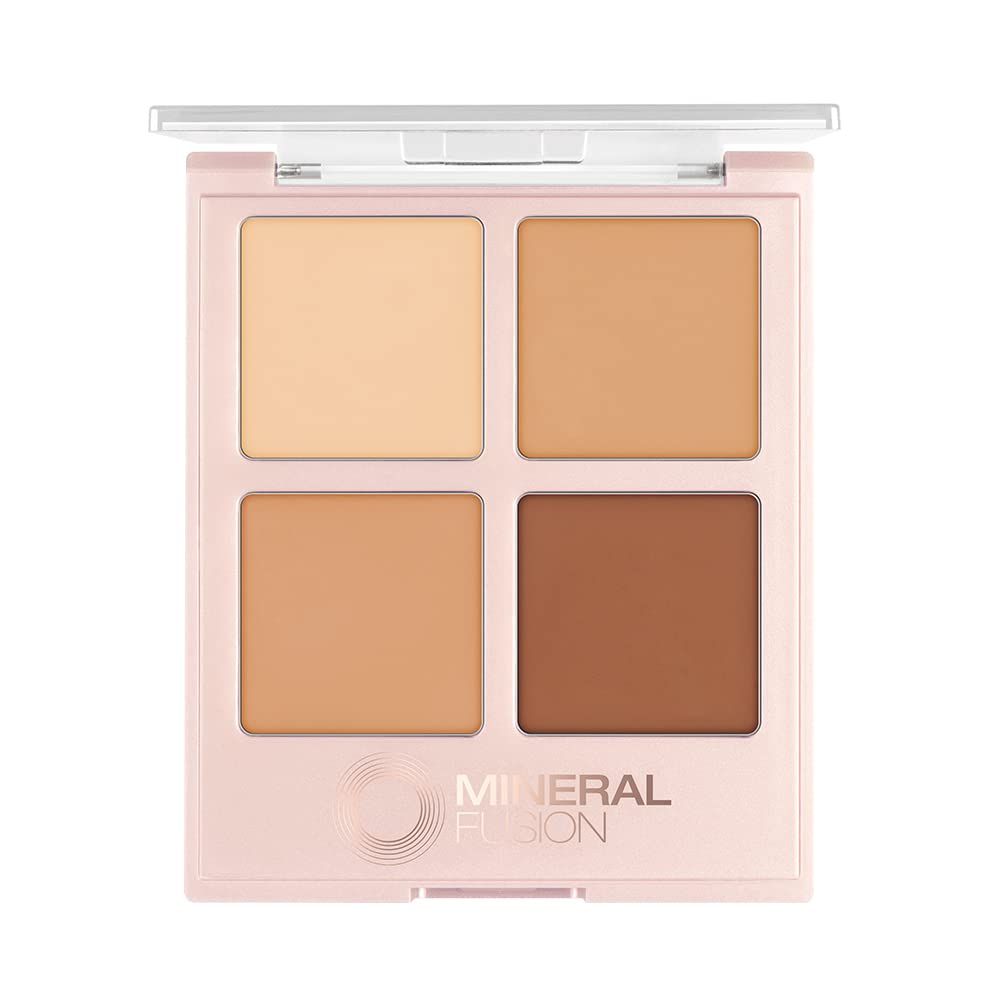 Mineral Fusion Makeup Concealer Palette Quad, 4 Warm to Deep Shades, .35 Oz, Decadence, Cream Contour Palette with Vitamin E &amp; C, Blendable Concealer for Dark Circles, Flaws &amp; Blemishes
