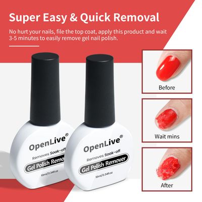 OPENLIVE 2 Bottles of 10ml Nail Gel Quick Remover, Professional Nail Gel Remover, Removes Quickly and Easily in 3-5 Minutes, No Need to Soak or Wrap the Gel Remover