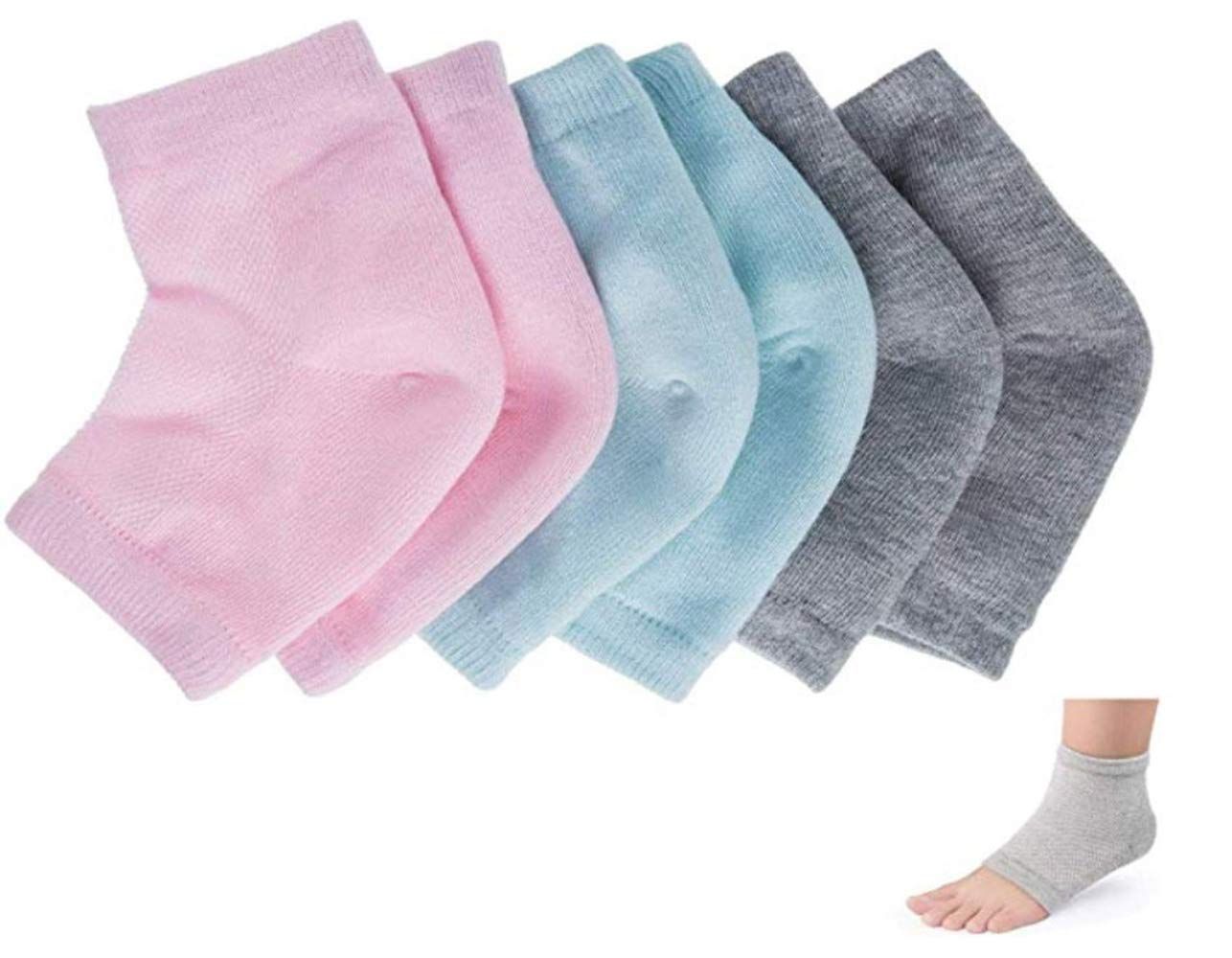 3 Pairs Moisturizing Gel Heel Socks, Vented Unisex Toeless Spa Sock for Foot Care Treatment, Cracked Heels, Dry Feet, Foot Calluses (Gray, Green, Pink)