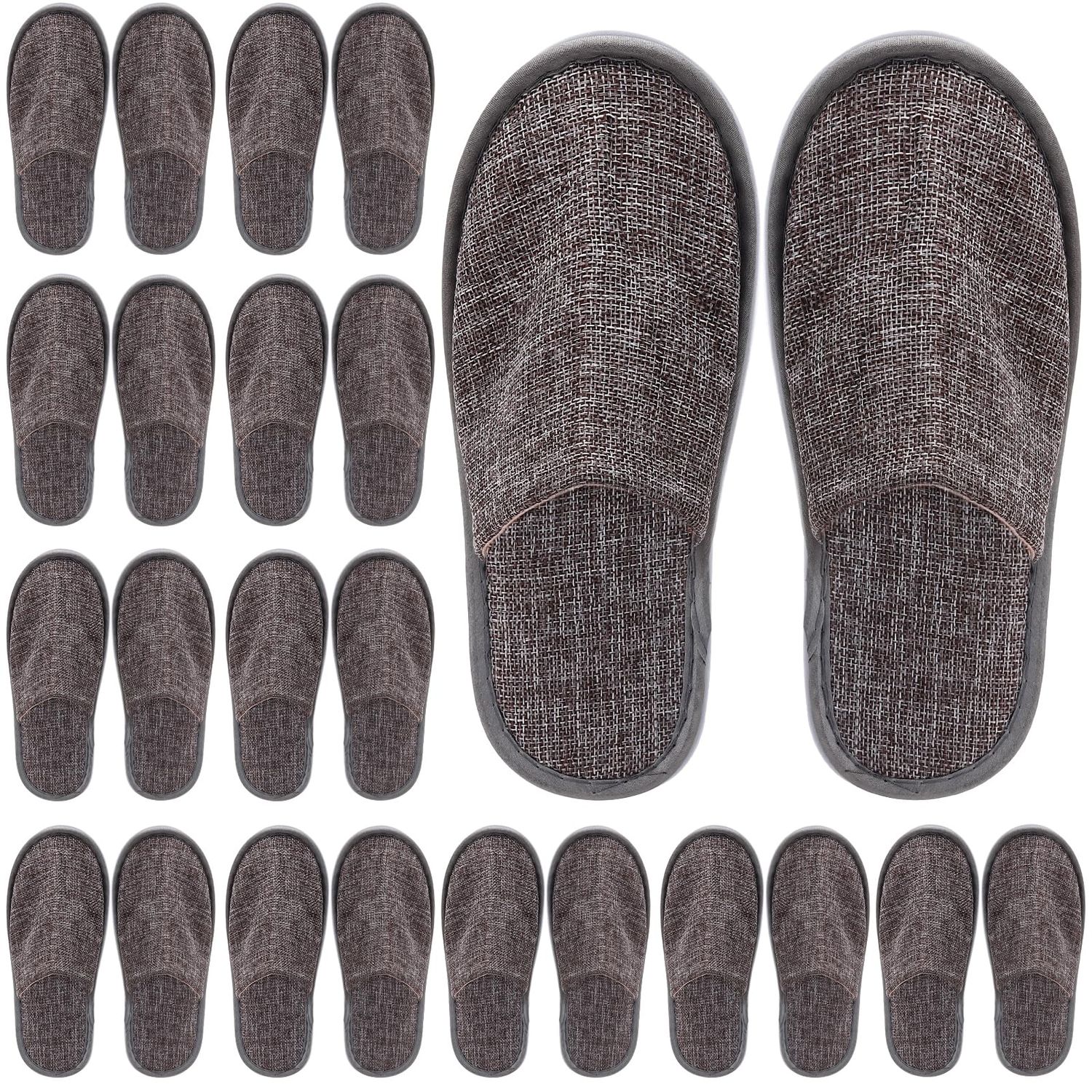 12 Pair Spa Slippers Disposable Slippers for Hotel Guests Women, Men Closed Toe Super Comfort Grey