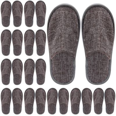 12 Pair Spa Slippers Disposable Slippers for Hotel Guests Women, Men Closed Toe Super Comfort Grey