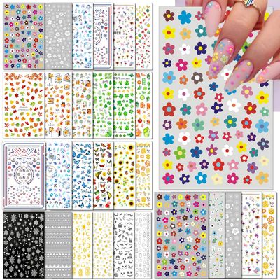 IDDFEVE 30 Sheets All Holiday Nail Art Stickers, Variety Pack Seasonal Nail Decals, Self-Adhesive Colorful Design for Daisy Flowers Butterflies Star Halloween Christmas