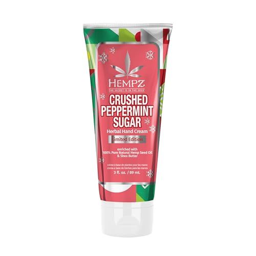 Hempz Crushed Peppermint Sugar Hydrating Hand Cream, Travel Size, Holiday Gift for Men and Women, 3 oz