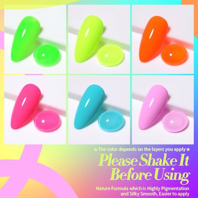 Born Pretty Gel Nail Polish Neon Gel Nail Polish Set Fluorescent Gel polish Orange Hot Pink Blue Yellow Green Purple Vibrant Soak Off U V LED Gel Nail Polish Nail Art 7ml 6pcs