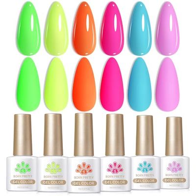 Born Pretty Gel Nail Polish Neon Gel Nail Polish Set Fluorescent Gel polish Orange Hot Pink Blue Yellow Green Purple Vibrant Soak Off U V LED Gel Nail Polish Nail Art 7ml 6pcs