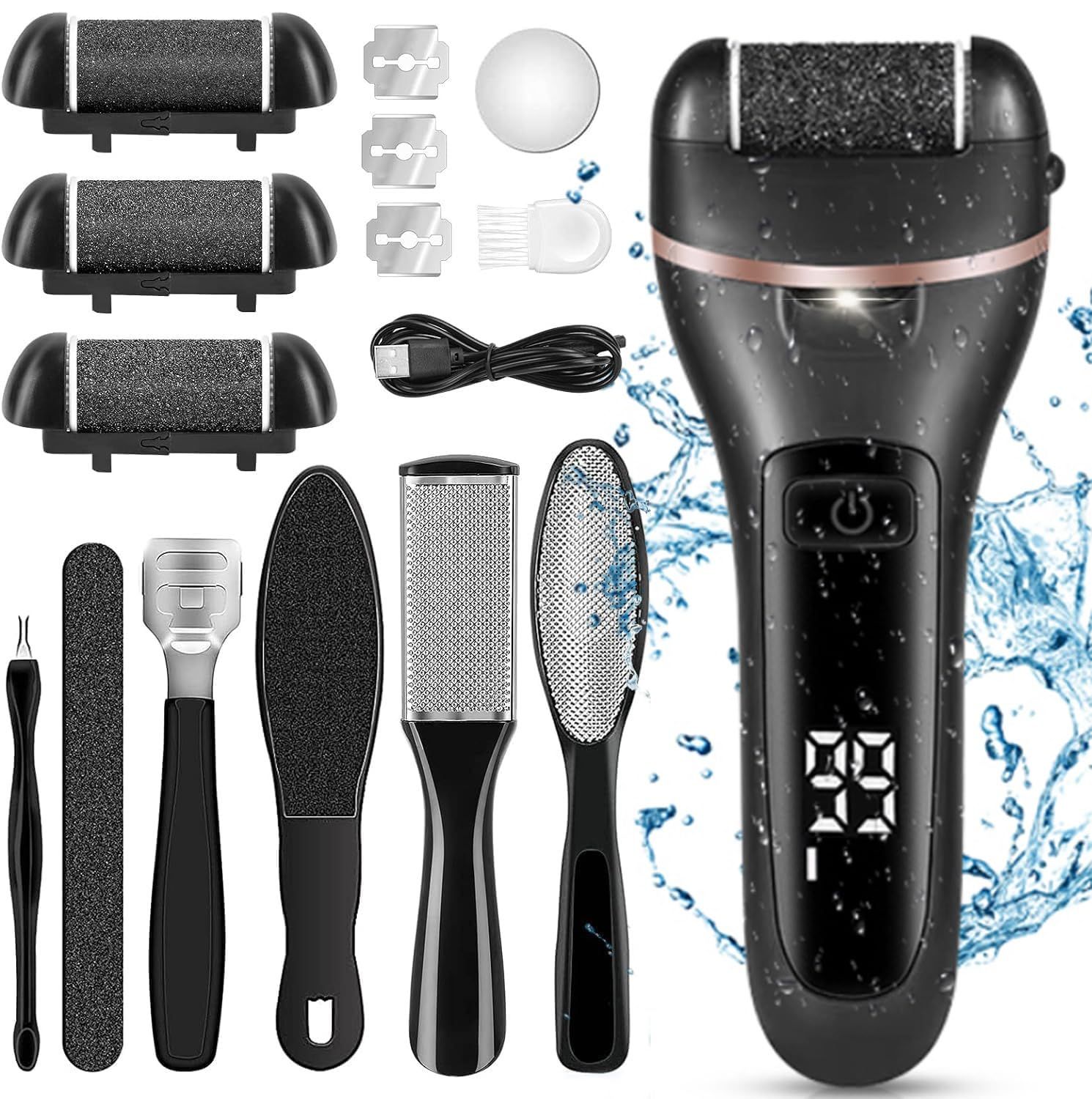 Quantum Lux Premium Electric Foot Callus Remover Kit 18 Pieces for Feet Foot Filer Dead Skin Remover for Feet Callous Remover Tool Electric Pedicure Foot File Kit Luxurious (Black)