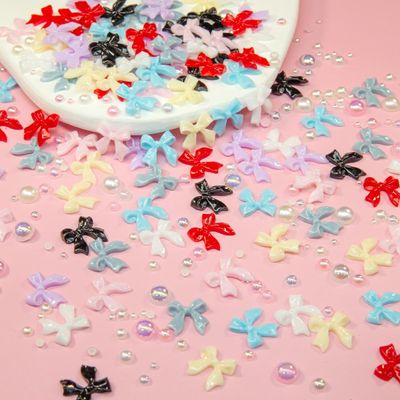 qiipii Bows Nail Charms 3D Black White Pink 8 Color Bowknot Charms for Nails Crafting Flatback Half Pearls Beads Nail Art Supplies Jewels Decor for Acrylic Nails Face Eyes Makeup DIY Crafts (Style A)