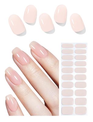 Wahrshei Semi Cured Gel Nail Strips, N Jelly Nude, Easy to Use and Remove, 20pcs Gel Nails Sticker for Home Nails DIY