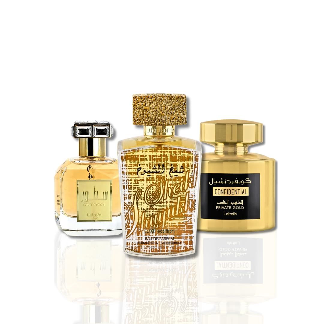 Lattafa Perfumes Sutoor,Sheikh Al Shuyukh Luxe Edition &amp; Confidential Private Gold EDP-100Ml (3.4Oz)