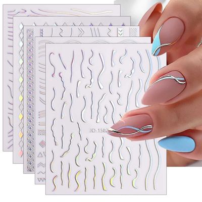 JMEOWIO 12 Sheets Aurora Nail Art Stickers Decals Self-Adhesive Pegatinas Uas Glitter Holographic Nail Supplies Nail Art Design Decoration Accessories