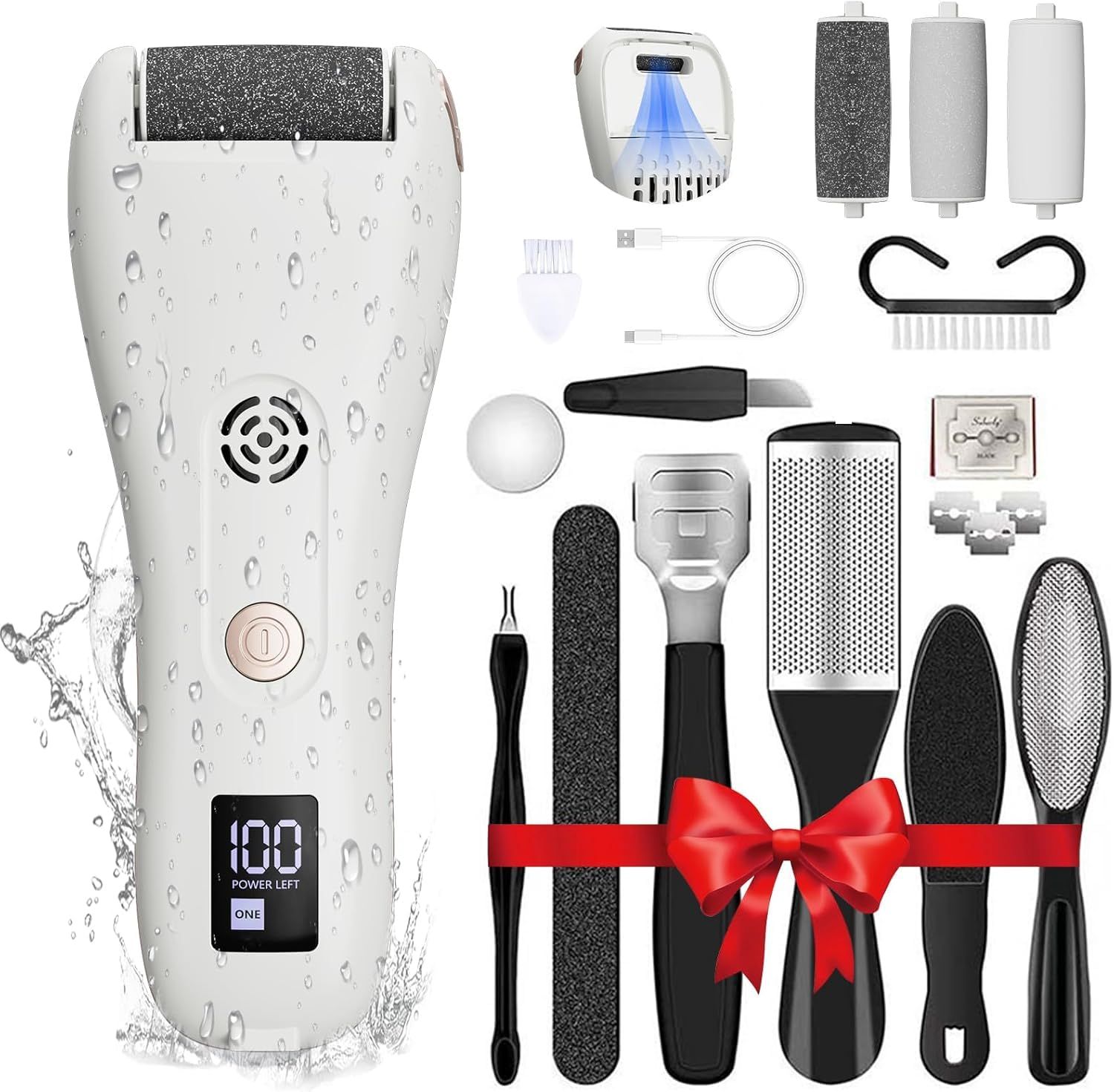 Electric Callus Remover for Feet w/Vacuum - Portable Rechargeable Electric Pedicure Kit w/3 Grinding Heads &amp; Foot Files - Professional Tools for Dry Cracked Heels Dead Skin Scrubber - Ideal for Gift
