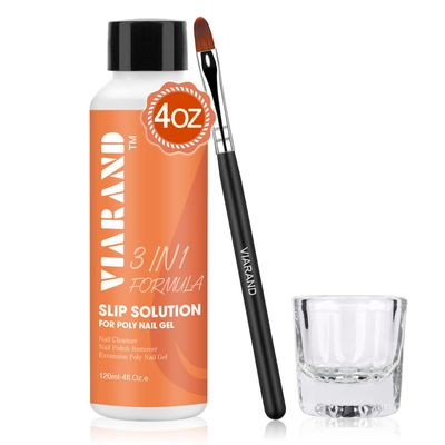 VIARAND Slip Solution Poly Gel 4oz, Anti-stick Poly Gel Nail Solutions with Gel Nail Brush, Glass Cup, Easy DIY Extension Poly Nail Gel