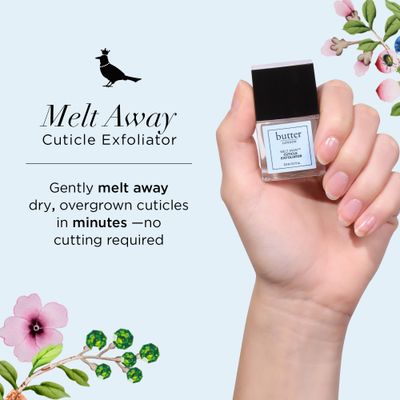 butter LONDON Cuticle Remover Liquid, Melt Away - Cuticle Oil Exfoliator &amp; Softener Gently Removes Dry, Overgrown Cuticles for Healthy Looking Nails - Fast-Acting &amp; Pain-Free Formula - 0.4 Fl Oz