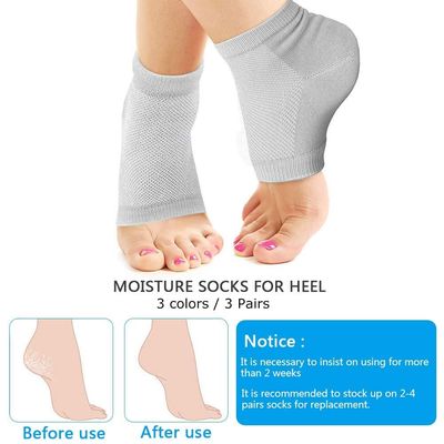3 Pairs Moisturizing Gel Heel Socks, Vented Unisex Toeless Spa Sock for Foot Care Treatment, Cracked Heels, Dry Feet, Foot Calluses (Gray, Green, Pink)