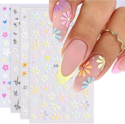 YOSOMMK Flower Nail Art Stickers 5D Embossed Nail Decals Spring Summer Self-Adhesive Nails Supplies Accessories 3D Flower for Women Nails Design Decoration