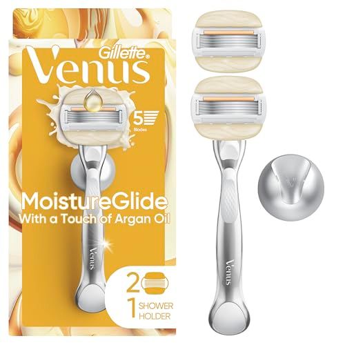 Venus Moistureglide Womens Razor, Reusable Handle, 2 Razor Blade Refills and Shower Holder