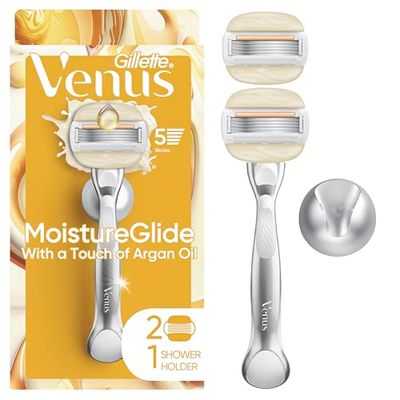 Venus Moistureglide Womens Razor, Reusable Handle, 2 Razor Blade Refills and Shower Holder