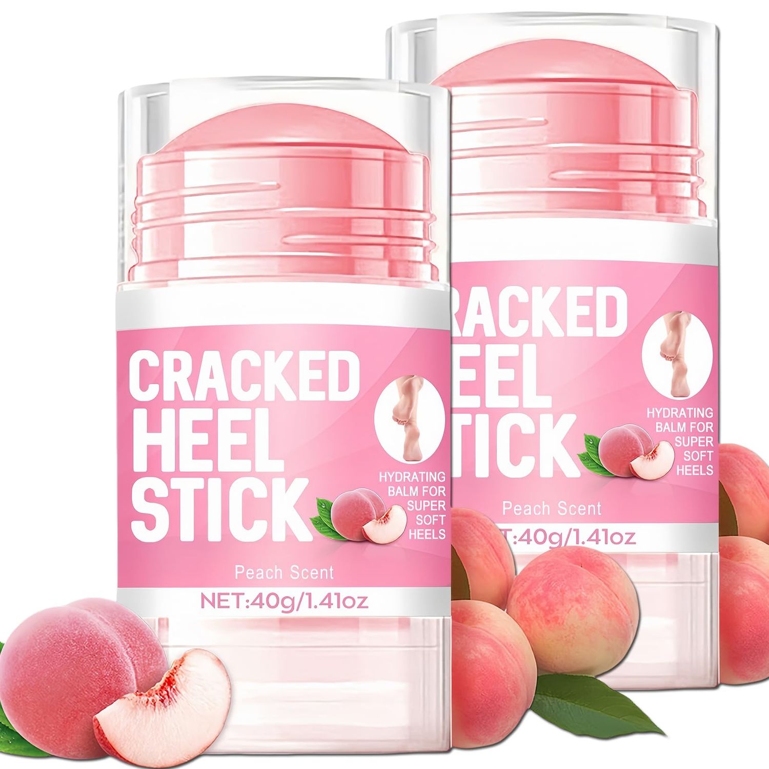 ASMAYSA 2Pcs Peach Scented Cracked Heel Stick Balm, Heel Stick For Cracked Feet, Foot Cream For Calluses and Dry Feet, Cracked Foot, Manuka Honey Hand Cream