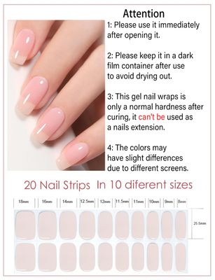 Wahrshei Semi Cured Gel Nail Strips, N Jelly Nude, Easy to Use and Remove, 20pcs Gel Nails Sticker for Home Nails DIY