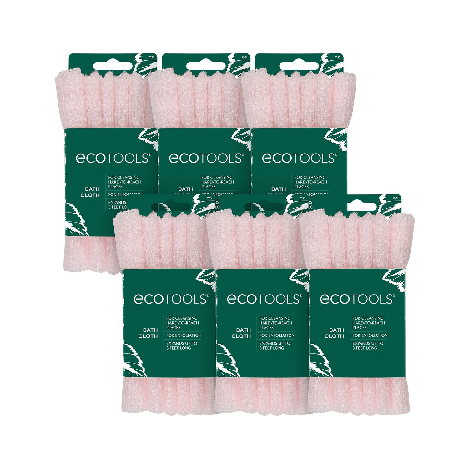 EcoTools Bath Cloth, Exfoliating Washcloth For Shower &amp; Bath, Expands Up To 3 Feet, Remove Dry Skin, Body Scrubber For Exfoliation &amp; Deep Cleansing, Eco Friendly &amp; Cruelty-Free, Pink, Pack of 6