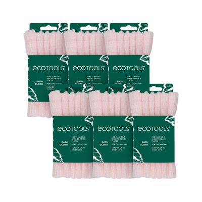 EcoTools Bath Cloth, Exfoliating Washcloth For Shower &amp; Bath, Expands Up To 3 Feet, Remove Dry Skin, Body Scrubber For Exfoliation &amp; Deep Cleansing, Eco Friendly &amp; Cruelty-Free, Pink, Pack of 6