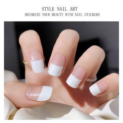 JMEOWIO Gel Nail Stickers White French Tip Transparent Semi Cured Gel Nail Strips Wraps UV/LED Nail Supplies Nail Art Design Decoration Accessories