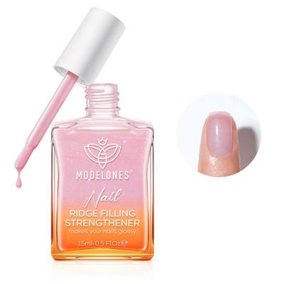 modelones Nail Strengthener, Ridge Filler for Nails, Clear Nail Polish for Thin, Weak &amp; Damaged Nails, Nail Hardener for Nail Protection, Pink Glow, 15ml