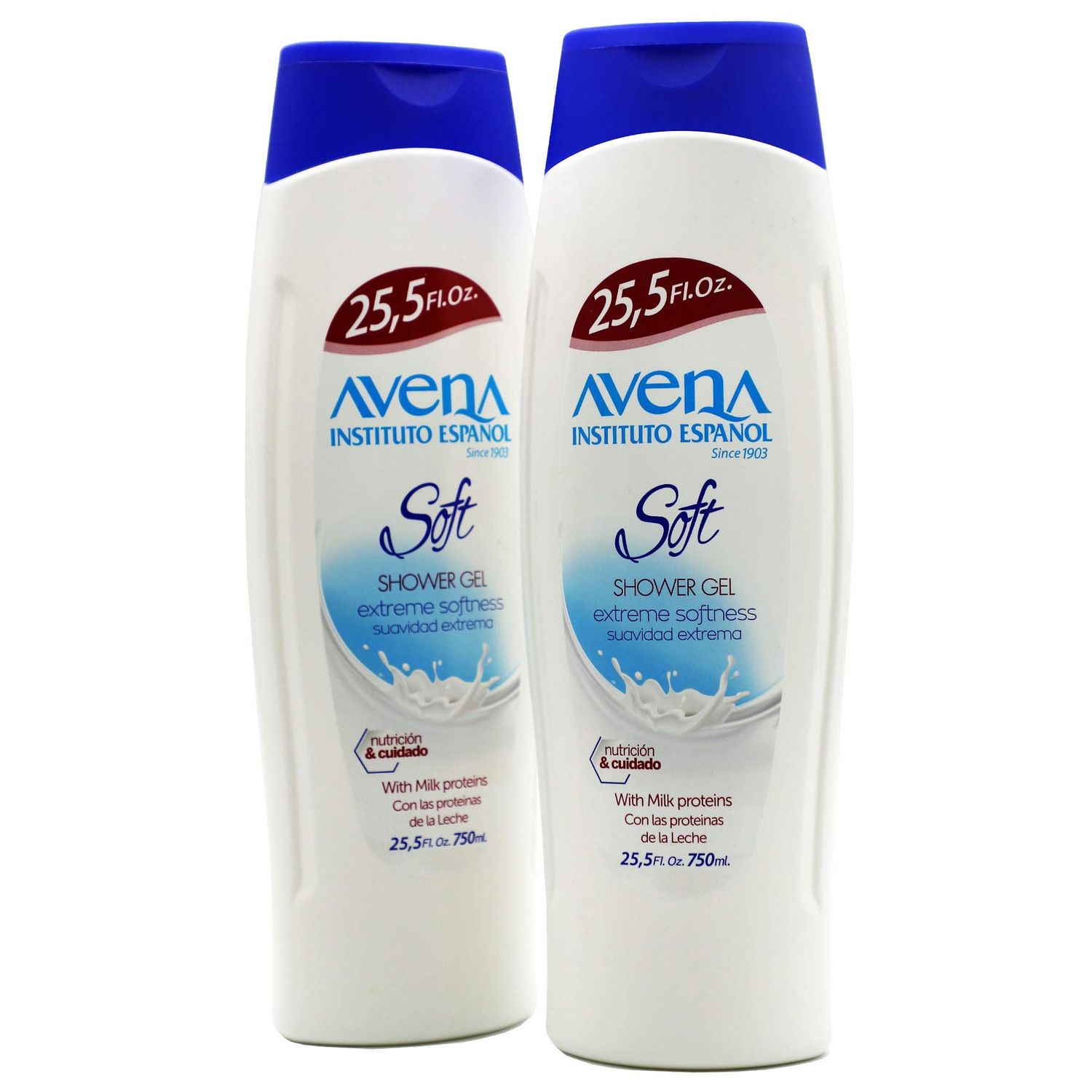 Avena Instituto Espaol Soft Shower Gel, Extreme Softeness, with Milk Proteins, 2-Pack of 25.5 FL Oz each, 2 Bottles